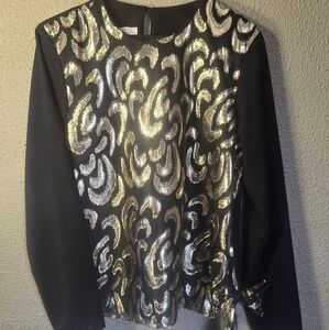 Boston Maid dressy black and gold top